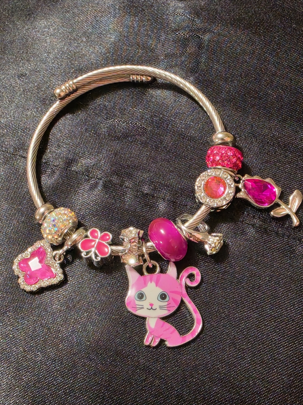 Pink Cat Charm Bracelet